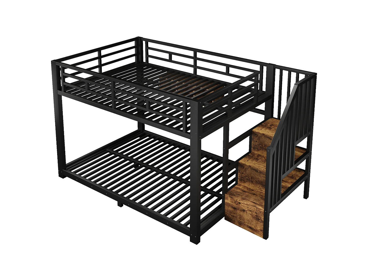 Lit superposé 140 x 200 cm – avec éclairage LED – avec trois compartiments de rangement – ​​avec escalier – Noir (matelas non inclus)