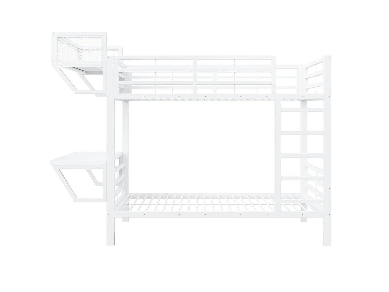 Lit superposé en métal 90 x 200 cm - avec bureau - avec compartiments de rangement - avec barrières de sécurité - blanc (matelas non inclus)