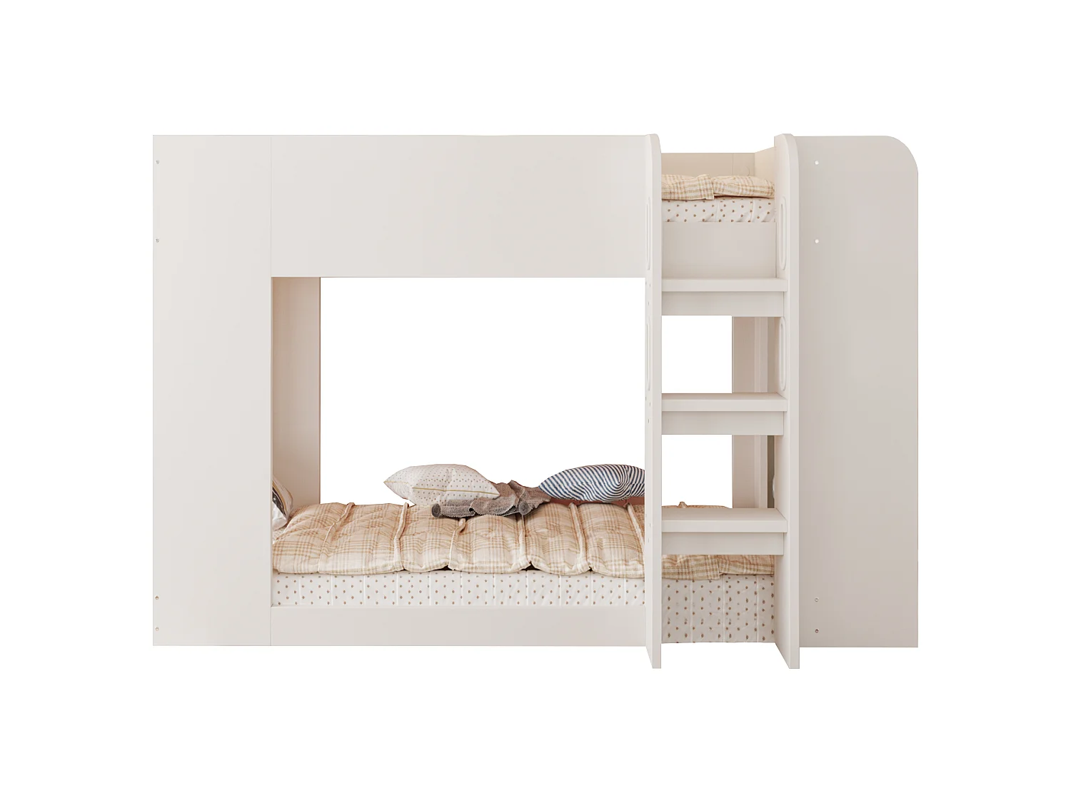 Lit superposé enfant 90x200 cm - avec barrières de sécurité - avec échelle - avec compartiments de rangement - blanc (matelas non inclus)