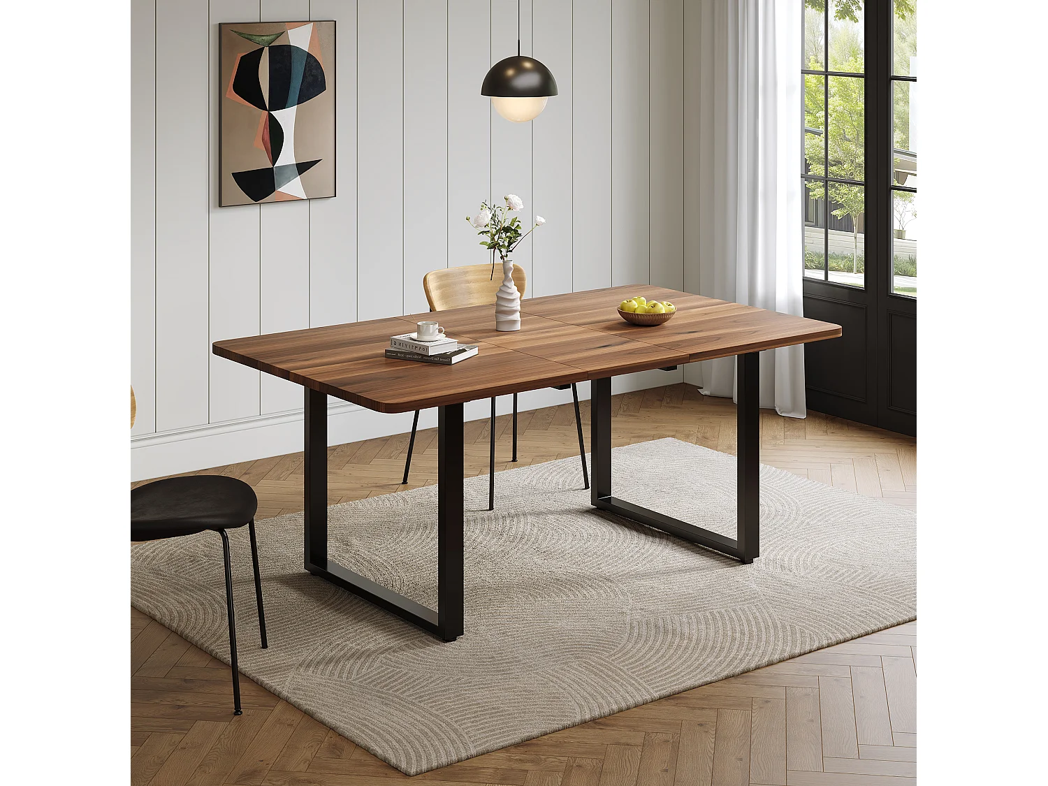 Table à manger extensible 140/180/220x80 cm - idéale pour 6 à 10 personnes - pieds en métal - Style moderne - Marron