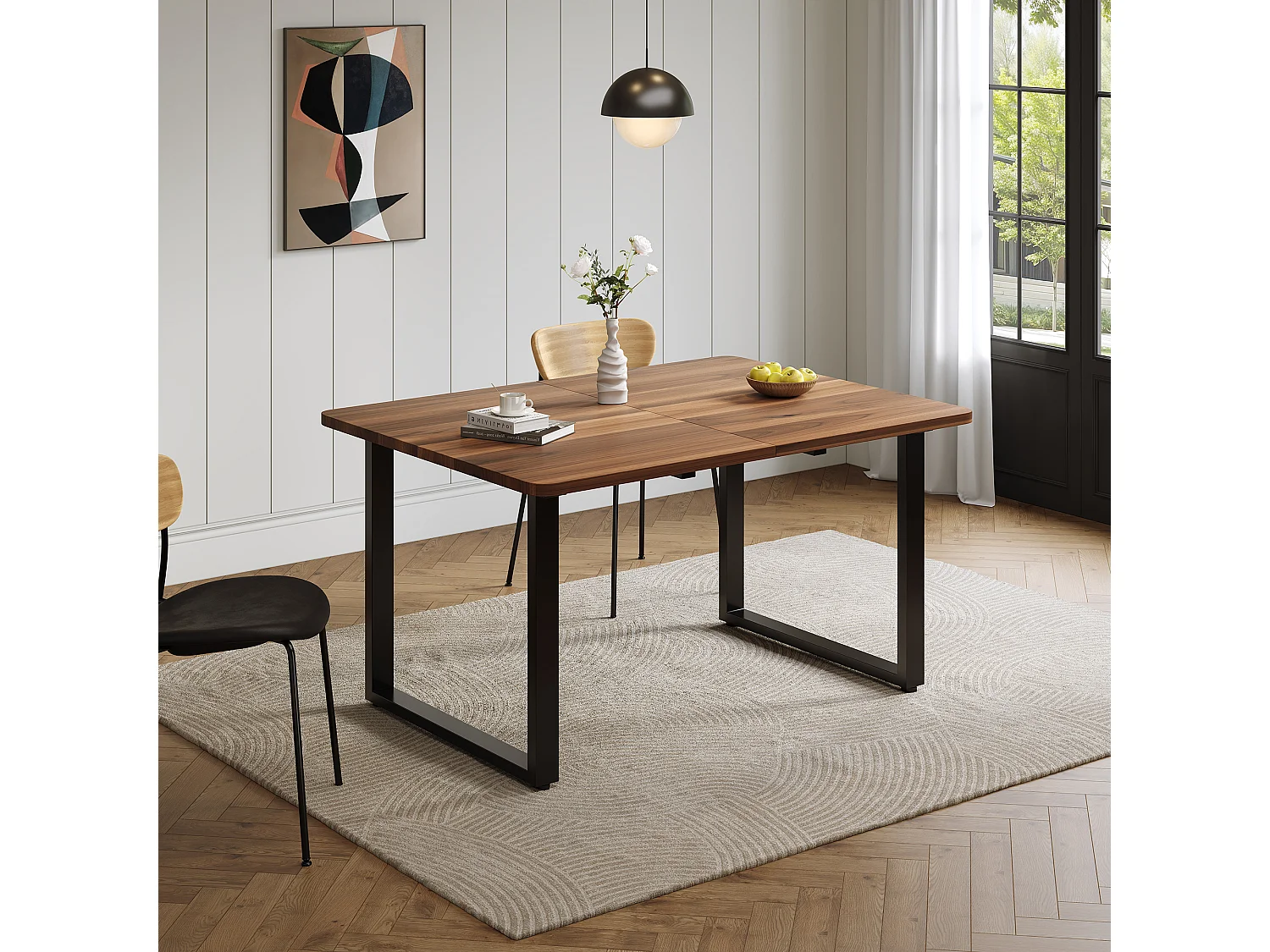 Table à manger extensible 140/180/220x80 cm - idéale pour 6 à 10 personnes - pieds en métal - Style moderne - Marron