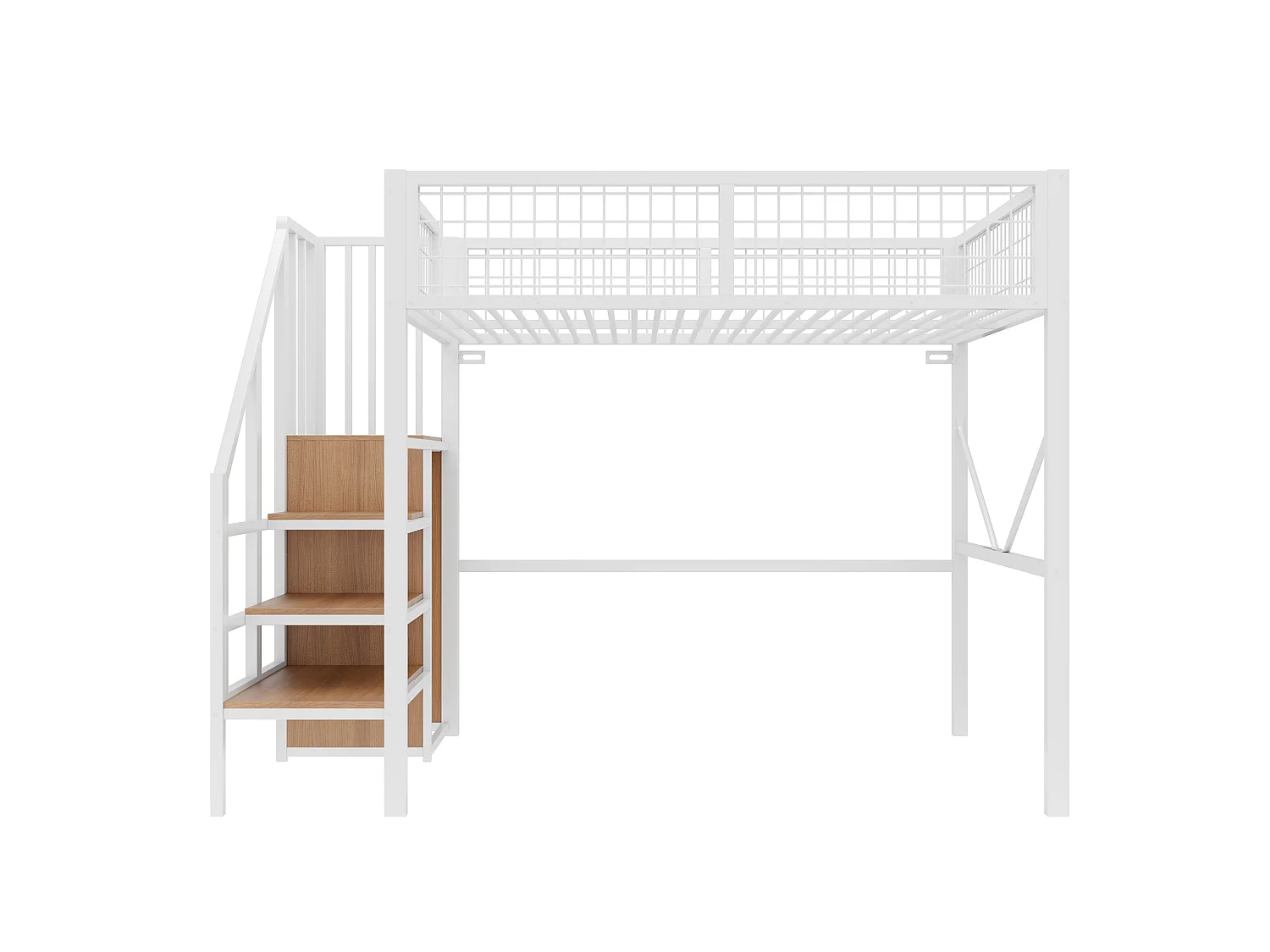 Metall-Hochbett 140 x 200 cm – mit Leiter – mit LED-Beleuchtung – mit Sicherheitsgittern – weiß (Matratze nicht enthalten)