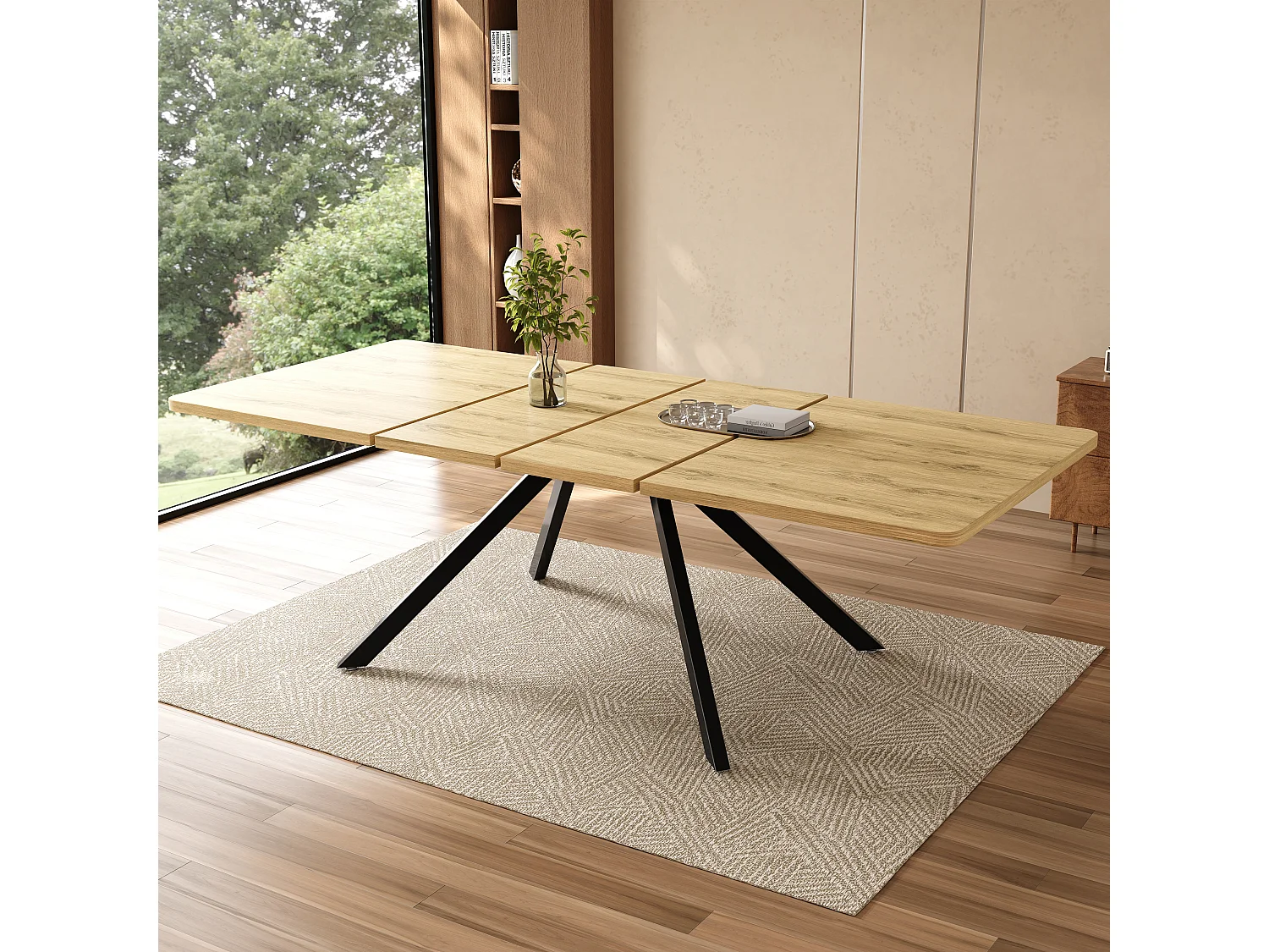 Table à manger extensible 160/200/240x90 cm - idéale pour 6 à 10 personnes - pieds en métal - style sobre - Naturel