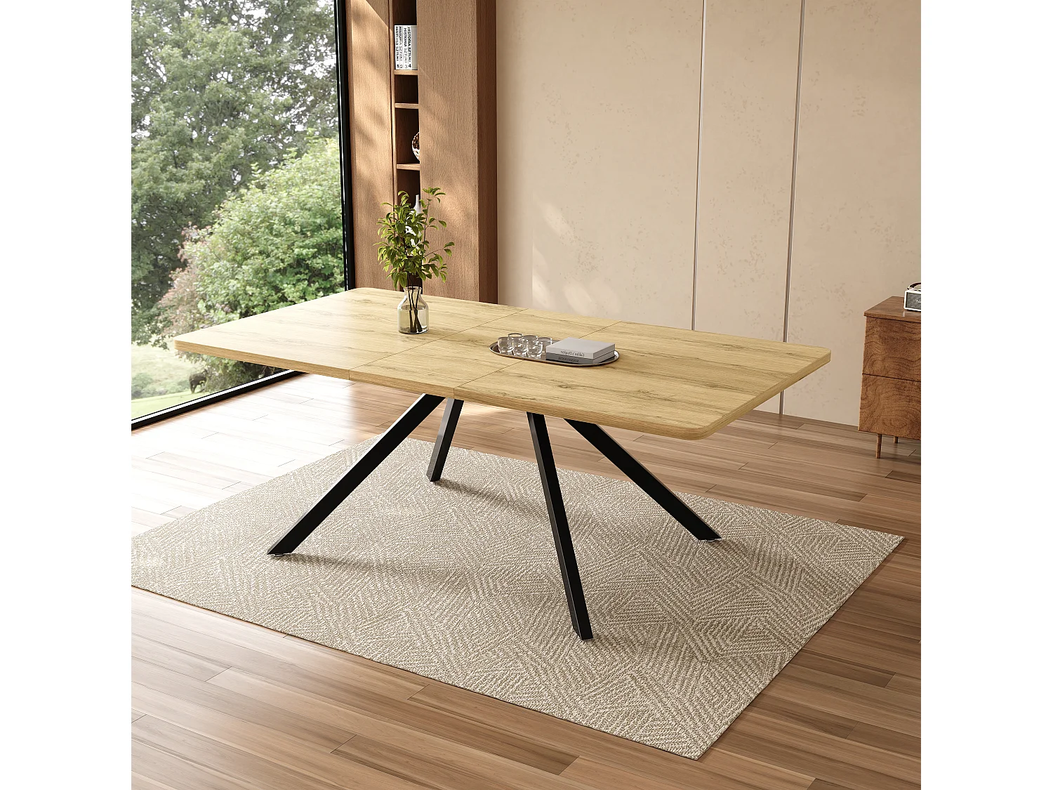Table à manger extensible 160/200/240x90 cm - idéale pour 6 à 10 personnes - pieds en métal - style sobre - Naturel