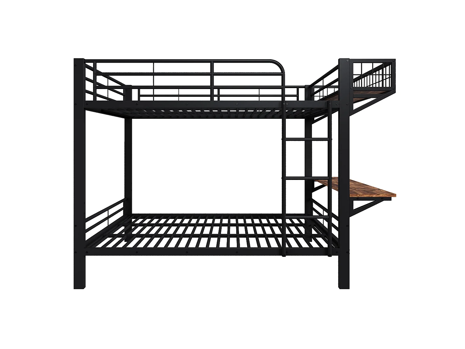Etagenbett 140 x 200 cm – mit Schreibtisch – mit Sicherheitsgittern – mit Leiter – schwarz (Matratze nicht inbegriffen)