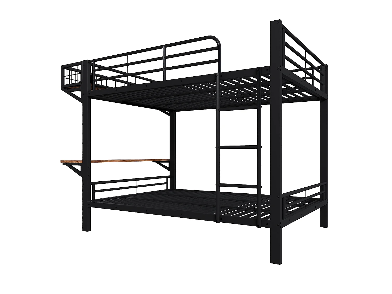 Etagenbett 140 x 200 cm – mit Schreibtisch – mit Sicherheitsgittern – mit Leiter – schwarz (Matratze nicht inbegriffen)