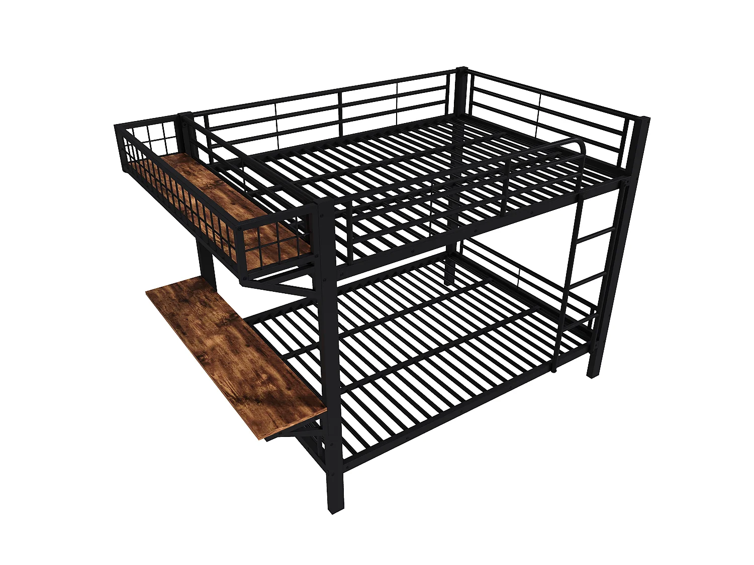 Etagenbett 140 x 200 cm – mit Schreibtisch – mit Sicherheitsgittern – mit Leiter – schwarz (Matratze nicht inbegriffen)