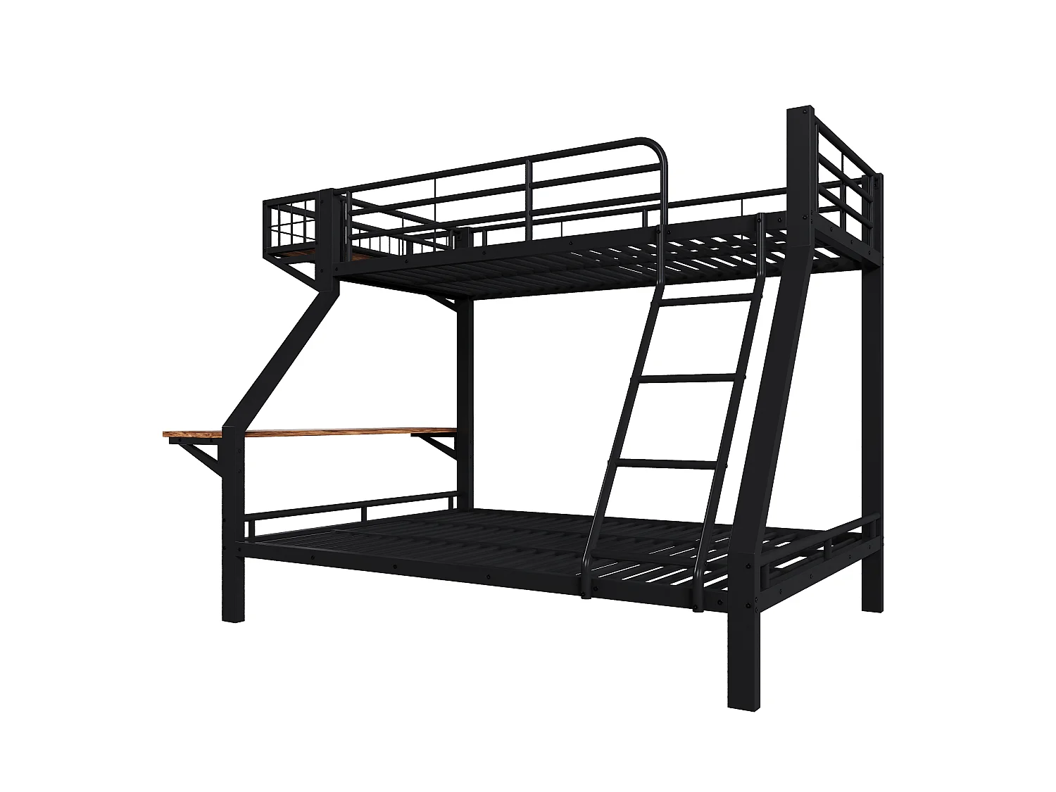 Lit superposé 90 x 200 cm + 140 x 200 cm – avec bureau - avec barrières de sécurité et échelle – noir (matelas non inclus)
