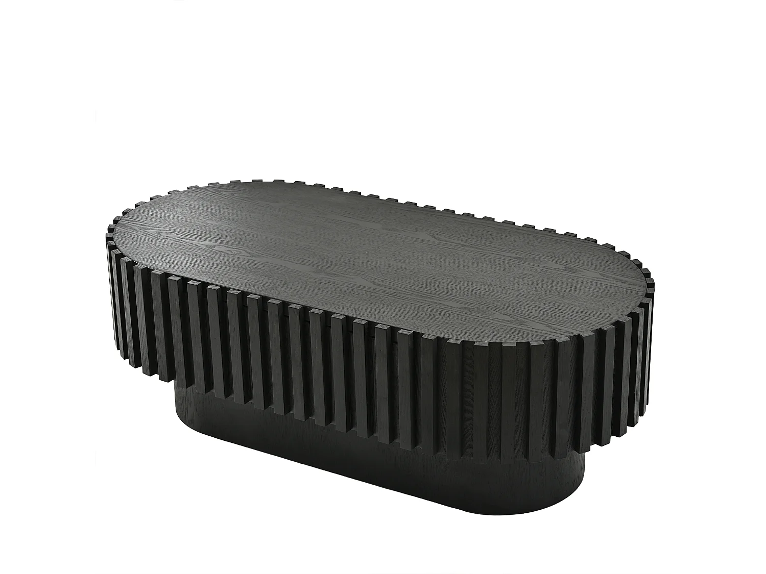 Oval coffee table 100 x 50 x 35.5 cm - With 1 drawer - Decorative design with vertical slats - side table - MDF - Black