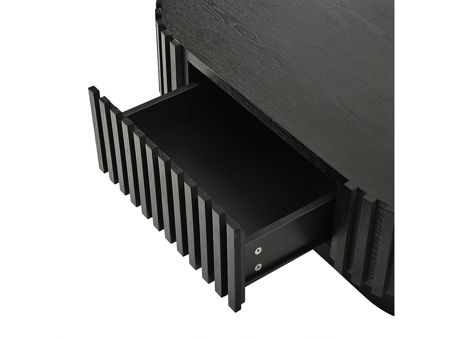 Oval coffee table 100 x 50 x 35.5 cm - With 1 drawer - Decorative design with vertical slats - side table - MDF - Black