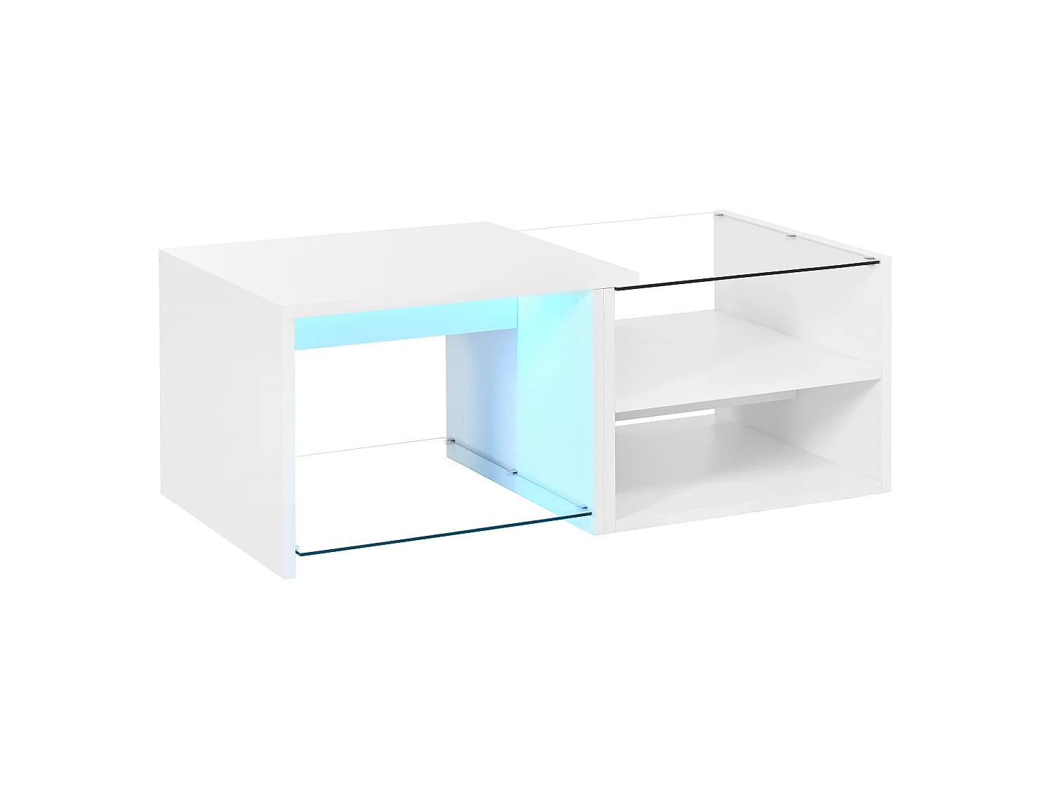 Multi-level coffee table 100x50x38 cm - Glossy glass and lacquered finish - LED lighting - Particle board - White