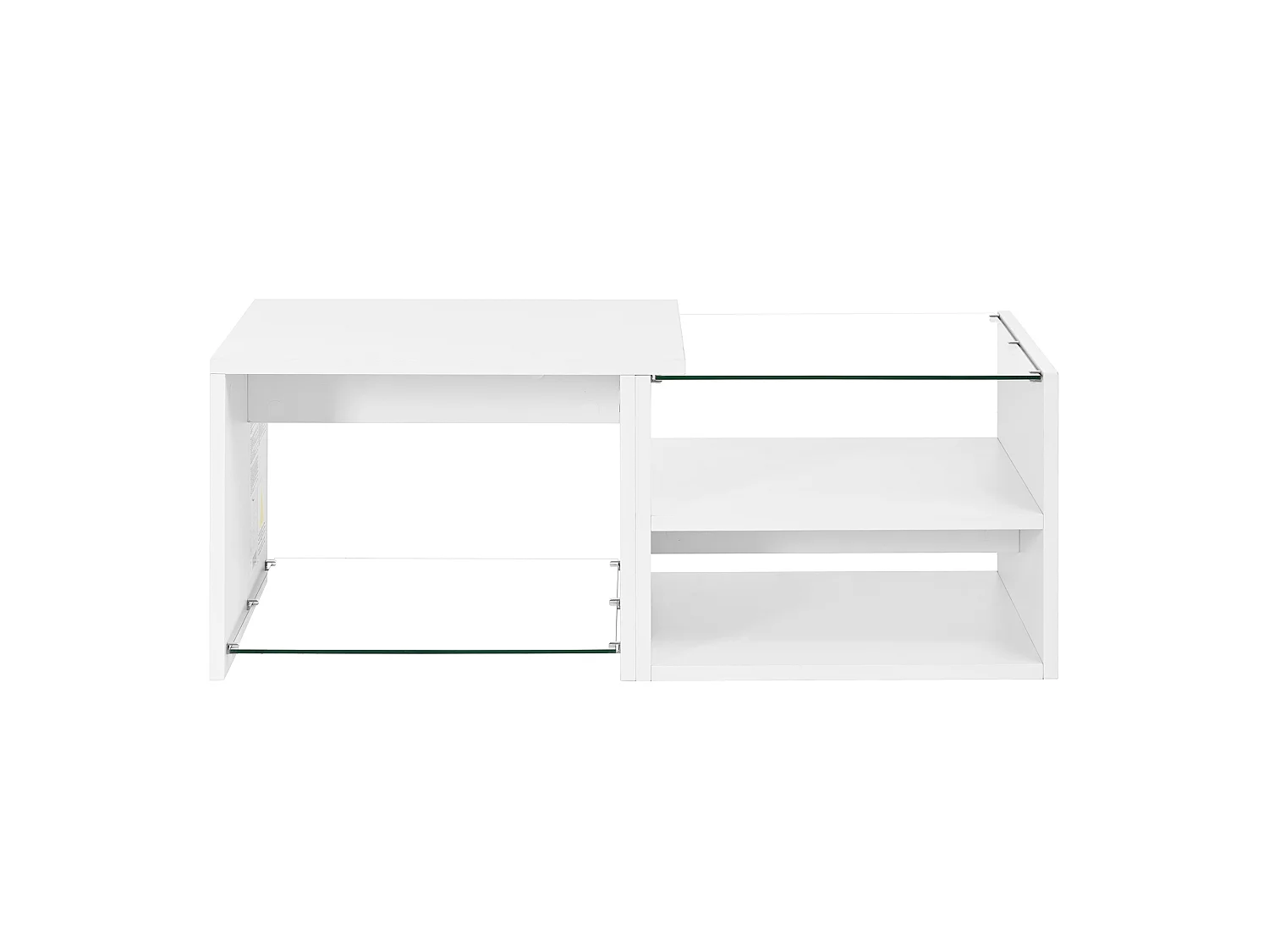 Multi-level coffee table 100x50x38 cm - Glossy glass and lacquered finish - LED lighting - Particle board - White