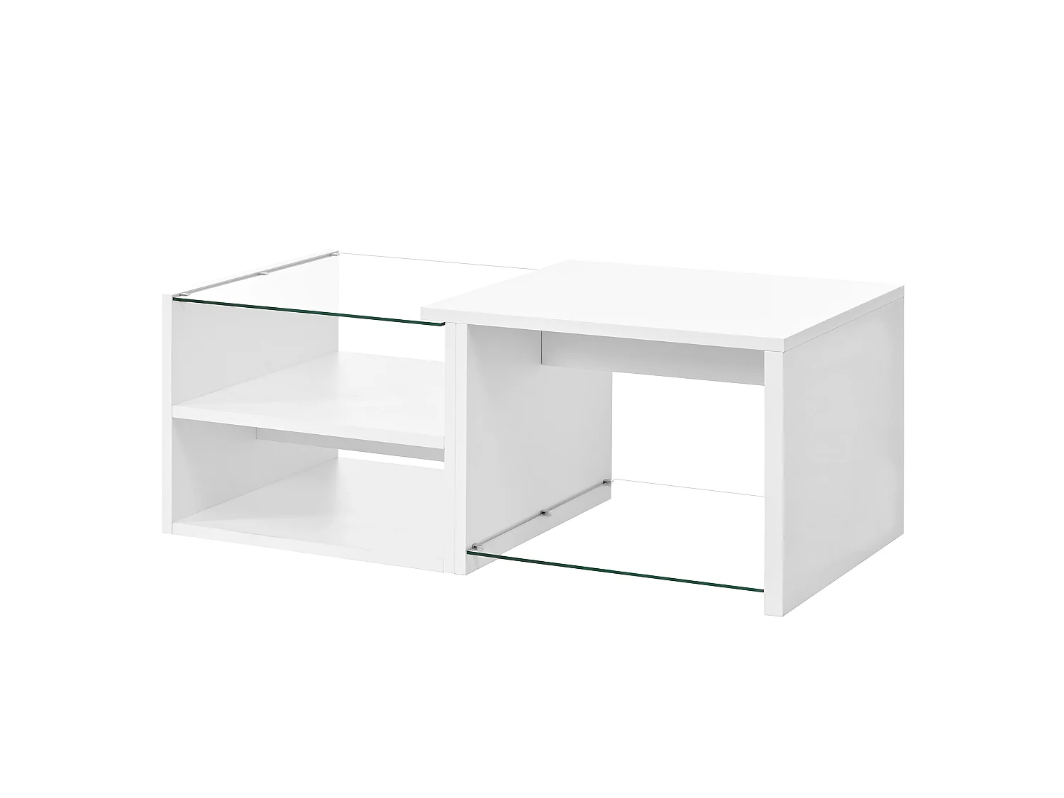 Multi-level coffee table 100x50x38 cm - Glossy glass and lacquered finish - LED lighting - Particle board - White