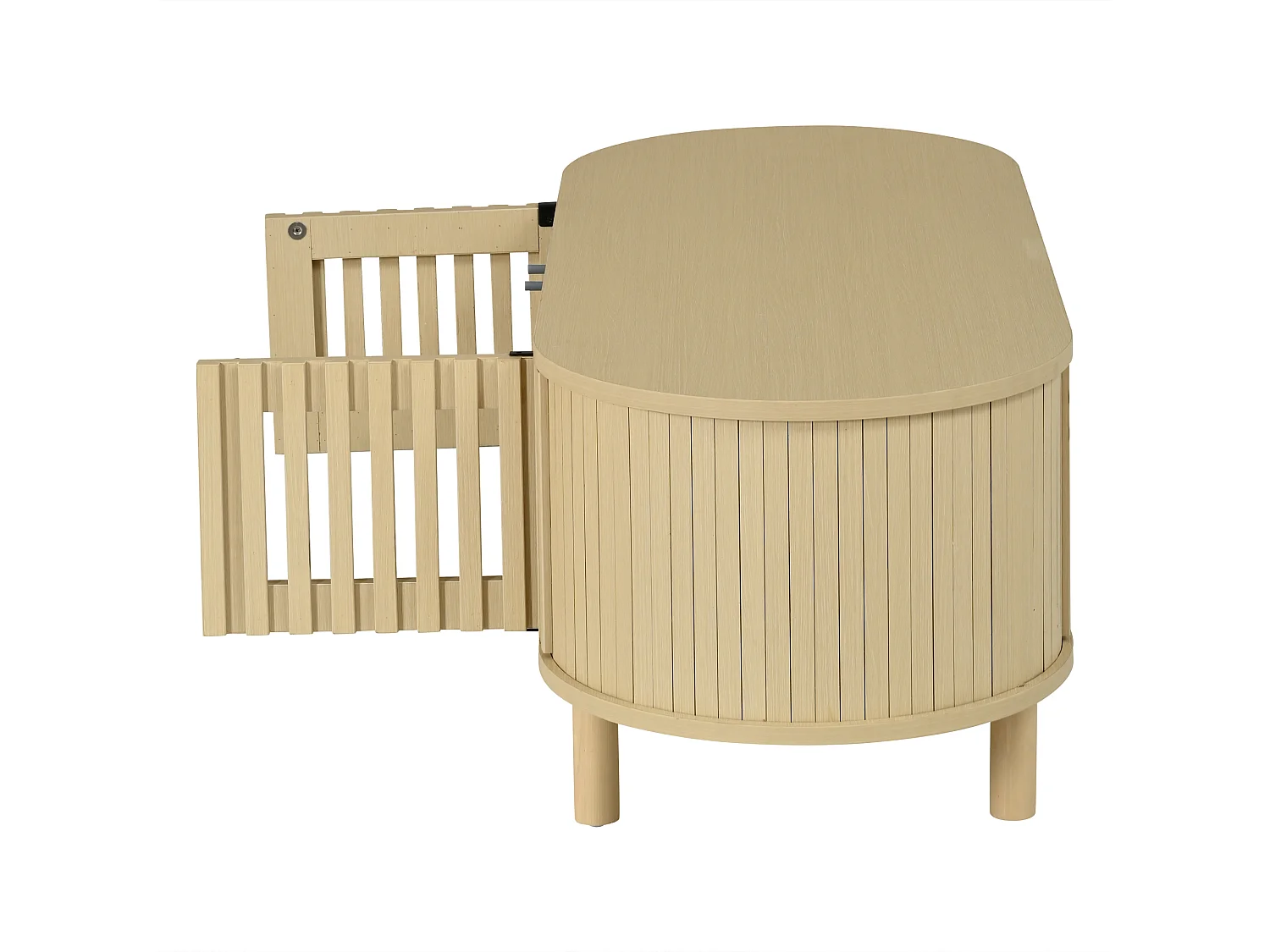 Oval coffee table 100x40x38 cm - 2 cane doors and 1 roller door - Solid wood legs - MDF - Natural