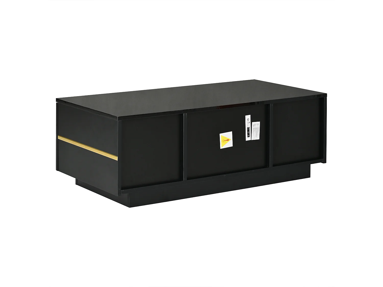 Modern coffee table 100x50x35.5 cm - With LED lighting - 2 doors and 1 drawer - Glossy finish - MDF - Black