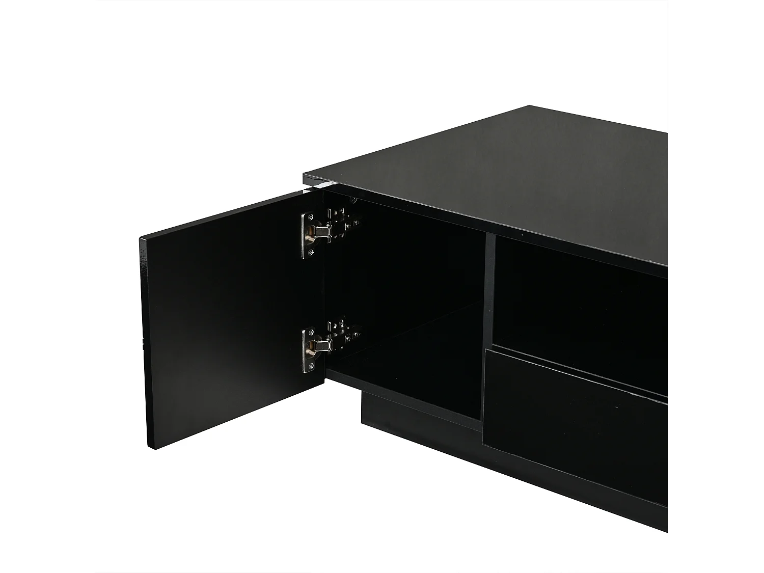 Modern coffee table 100x50x35.5 cm - With LED lighting - 2 doors and 1 drawer - Glossy finish - MDF - Black