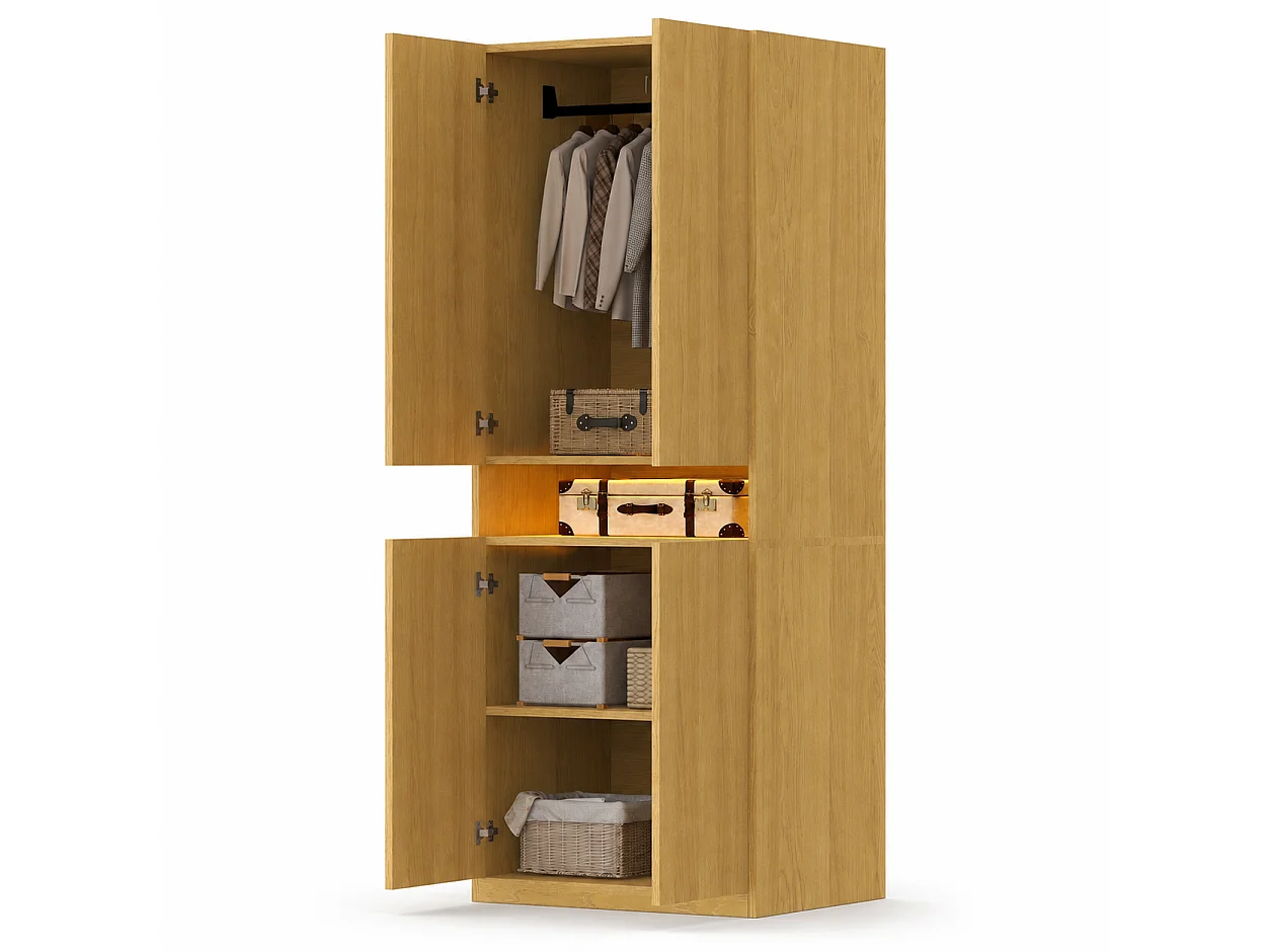 Wardrobe 70 × 55 × 180 cm - with illuminated compartment - with LED lighting - natural