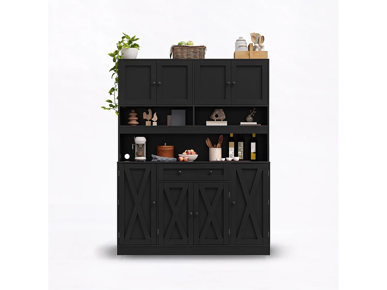 Buffet da cucina 140x40x185cm - con 8 ante e 1 cassetto - con ripiani regolabili - con presa di corrente - Nero