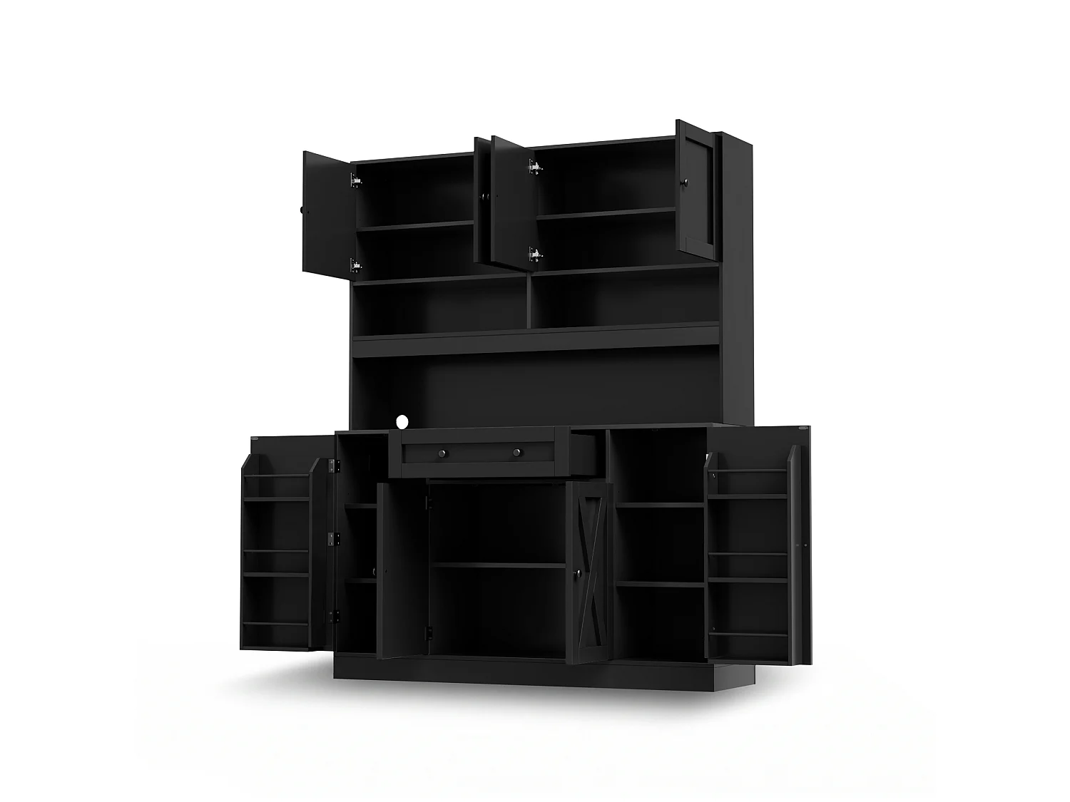 Buffet da cucina 140x40x185cm - con 8 ante e 1 cassetto - con ripiani regolabili - con presa di corrente - Nero