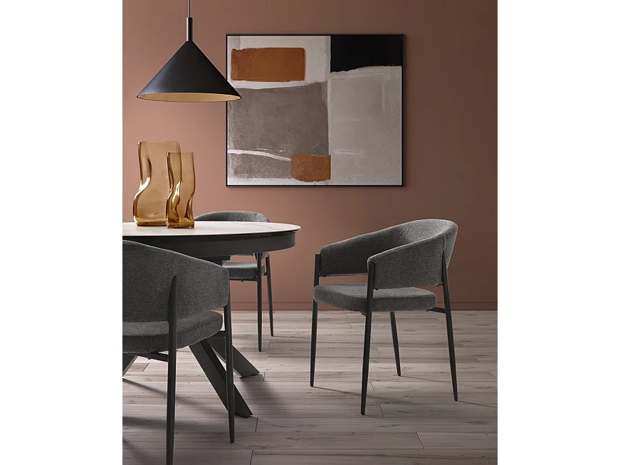 Cadeira de interior Maya com apoios de braços, estrutura metálica antracite e assento em tecido Easy-Clean cinza escuro - Design elegante