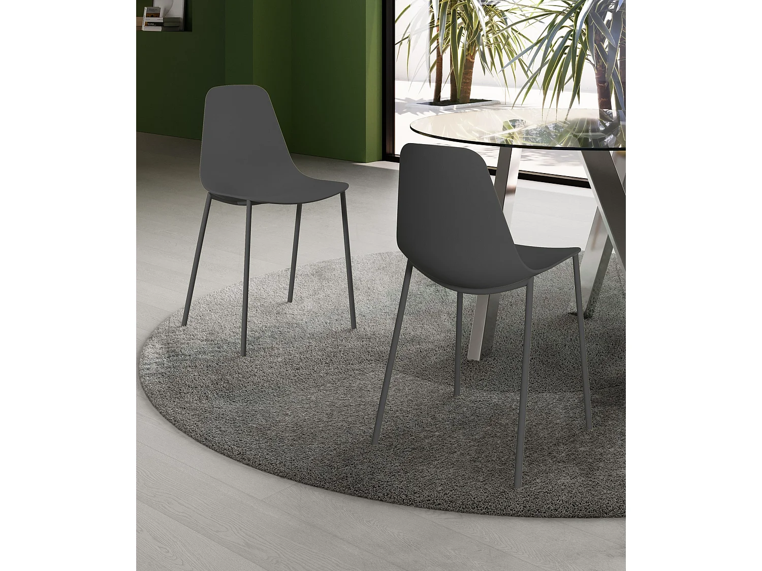 Cadeira Frida, design moderno em polipropileno com pés de metal - Assento ergonômico para móveis de escritório doméstico - Cinza escuro