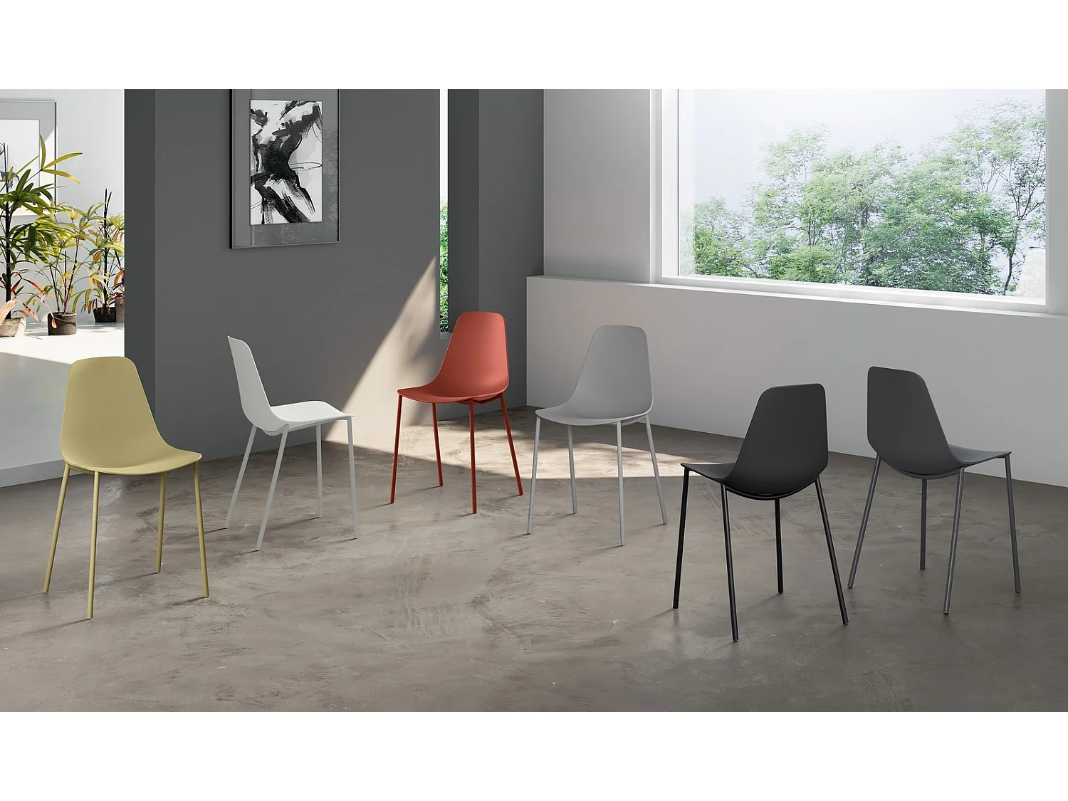 Cadeira Frida, design moderno em polipropileno com pés de metal - Assento ergonômico para móveis de escritório doméstico - Cinza escuro