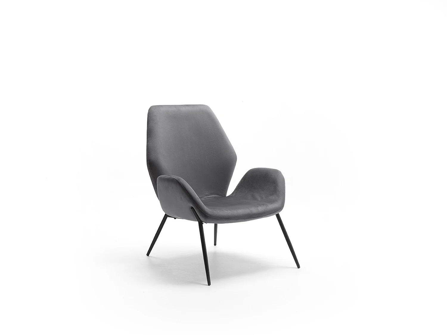 Brandy fauteuil met eigentijds design - antracietkleurige fluwelen zitting en zwart gelakt metalen frame - omhullend comfort