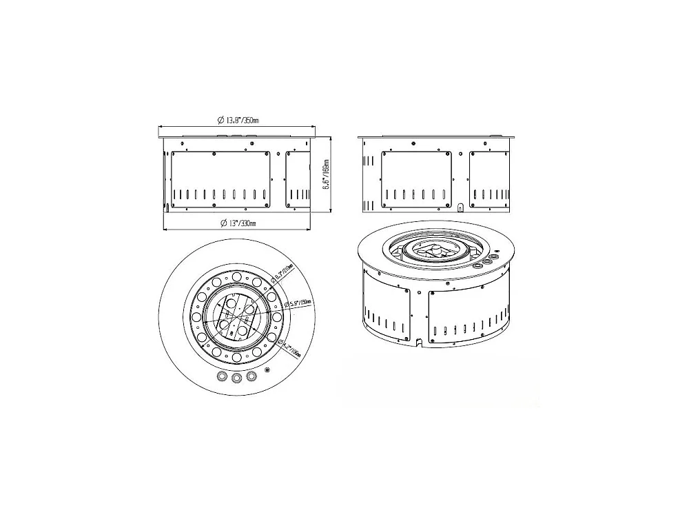 3D elektrische haard met waterdamp, ronde inbouwbrander, inbouw, D.35, ROUND3D350