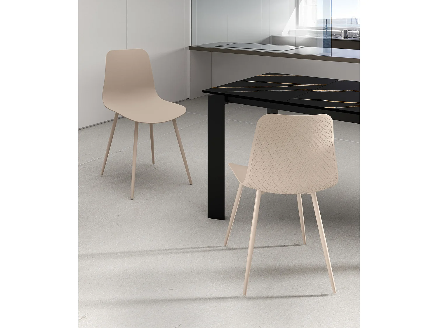 Capa para cadeira de interior em polipropileno com estrutura metálica pintada de bege - Design moderno e ergonômico, 50x58x85 cm