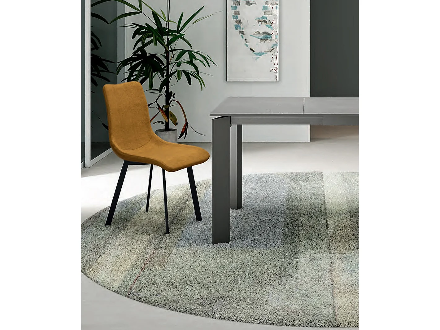 Table extensible Pulse 25 avec plateau en mélamine gris ciment mat et structure en métal noir - Dimensions : 140-190 x 90 x 76 cm