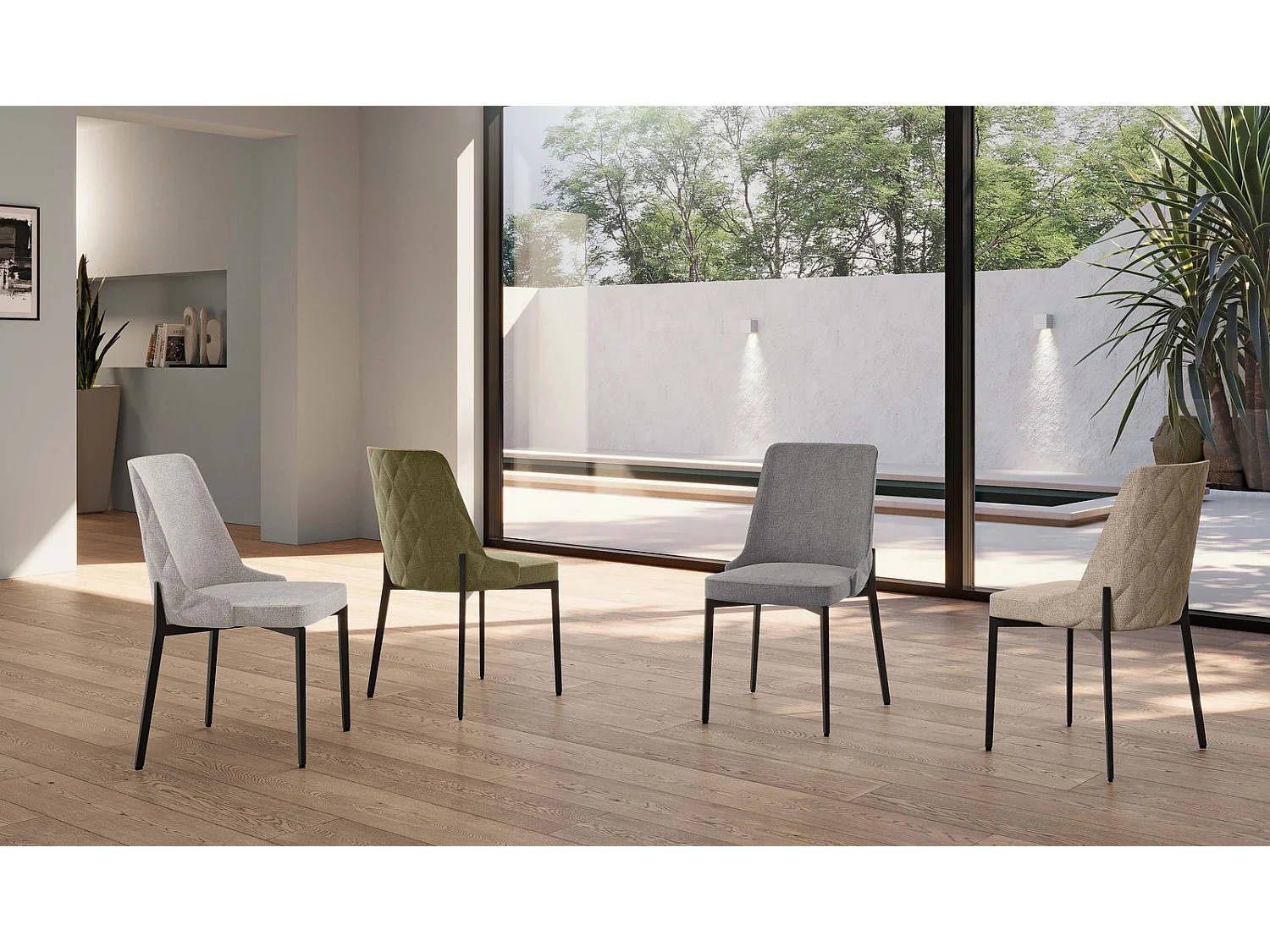 Table ronde fixe Henry 130 cm, plateau en placage chêne brut et pieds en métal noir, design moderne et élégant - Henry
