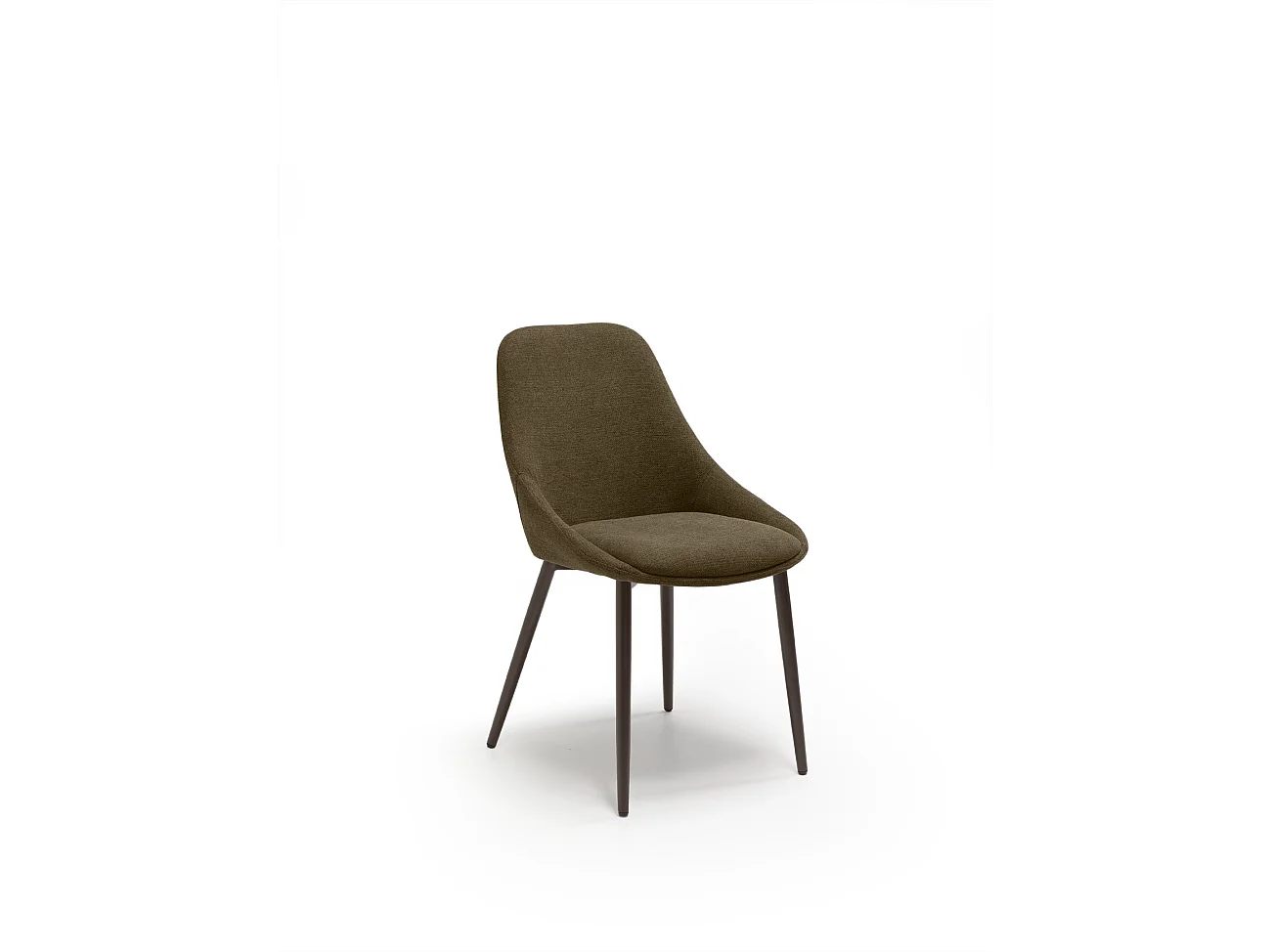 Cadeira de interior Kira com assento em tecido marrom de fácil limpeza e estrutura de metal pintada em bronze - Design contemporâneo