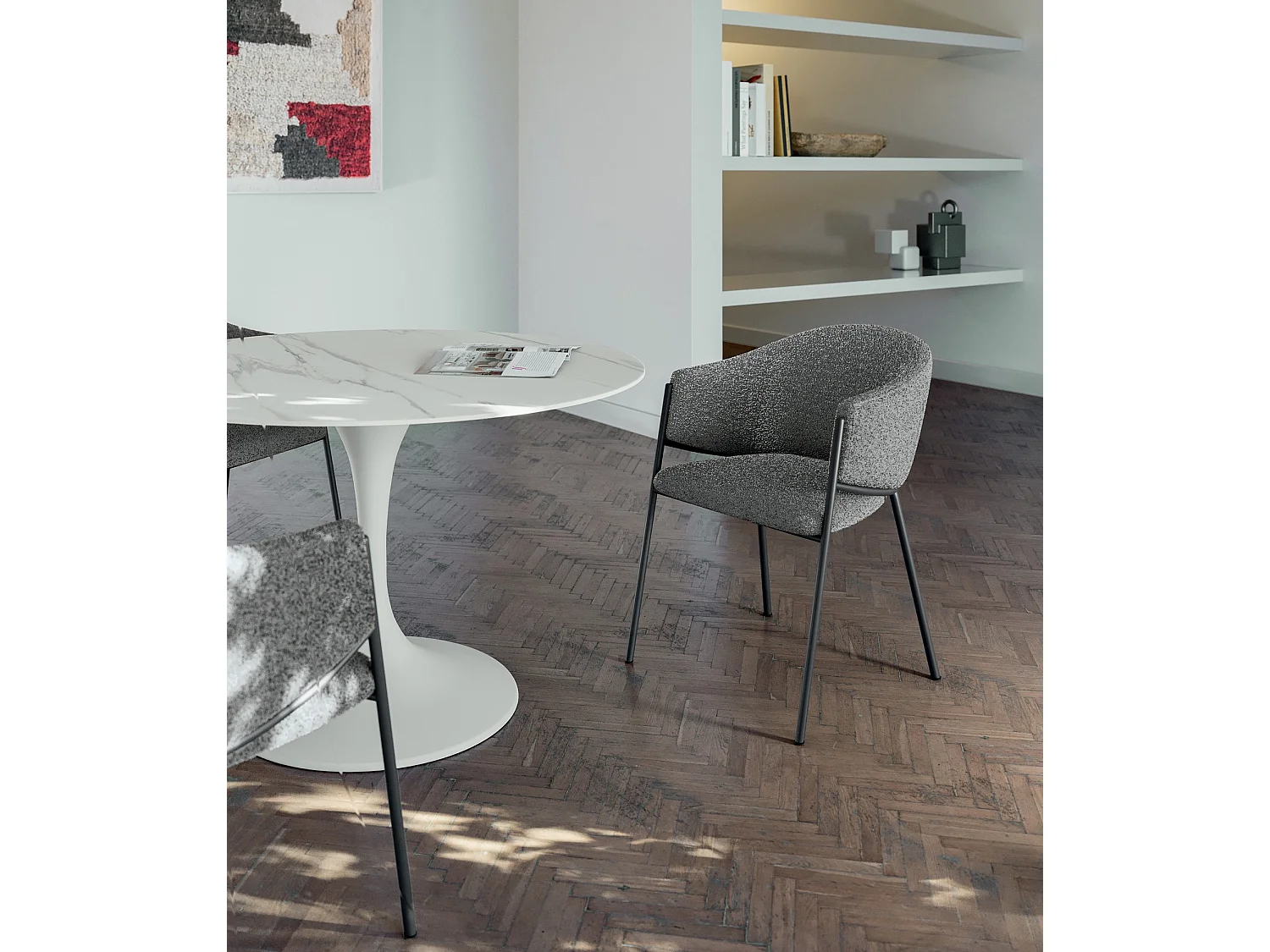 Table extensible Ceramica 1 160/240 cm avec plateau en céramique gris graphite mat sur piètement en verre trempé et métal - Stones