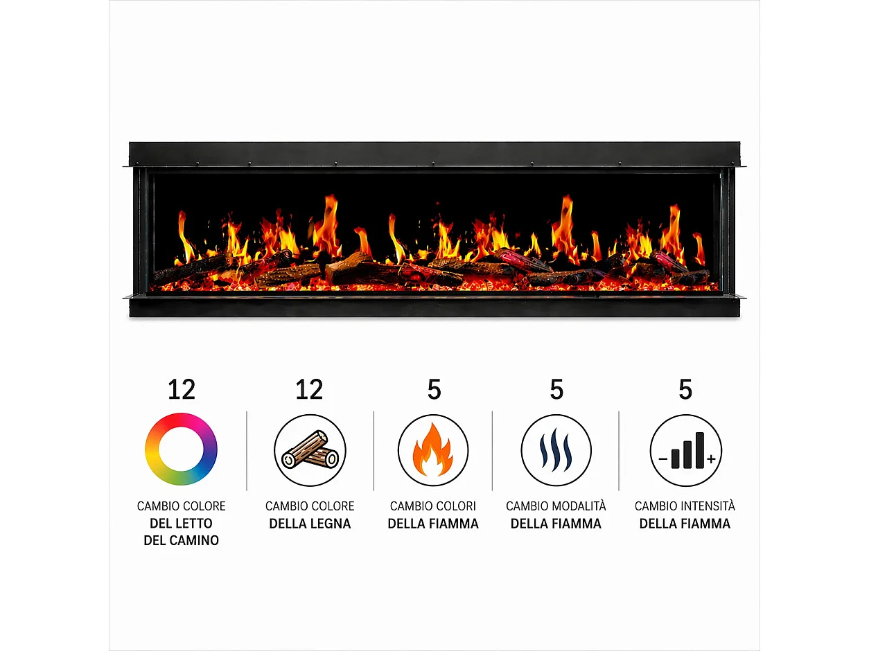 Lareira elétrica de parede FILADELFIA150, L 150, LCD LED, controle por aplicativo