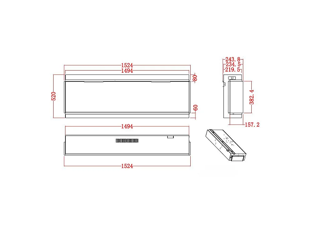 Lareira elétrica de parede FILADELFIA150, L 150, LCD LED, controle por aplicativo