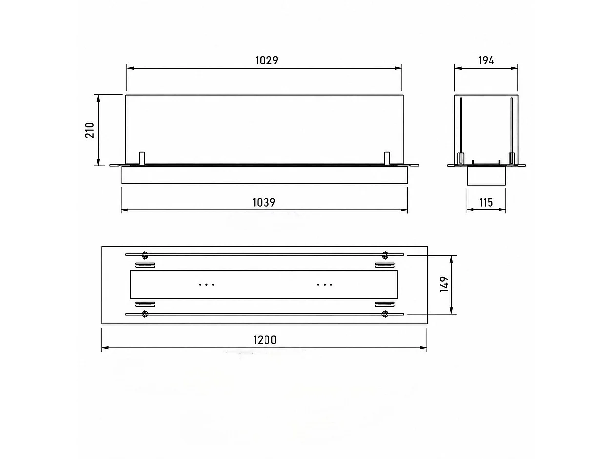 Indbygget bioethanolpejs med 120 cm biopejs i glas