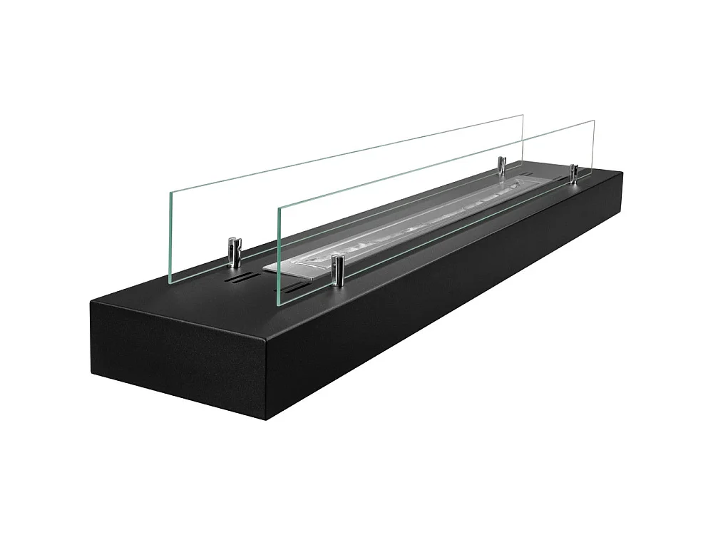 Camino a bioetanolo da appoggio Divina Fire DF12OOBOX 120 cm - Bruciatore 1L acciaio inox e cristalli temperati, potenza 3 KW, colore Nero
