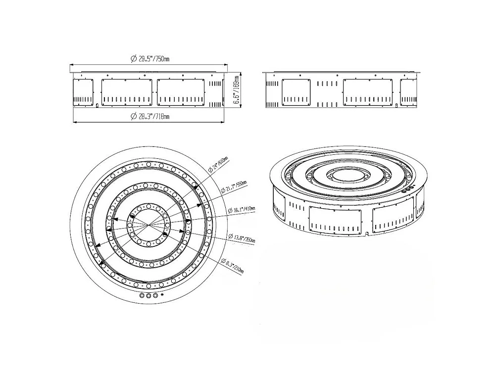 3D elektrische waterdamphaard met ronde inzetbrander, inbouw, diameter 75 mm, ROUND3D750