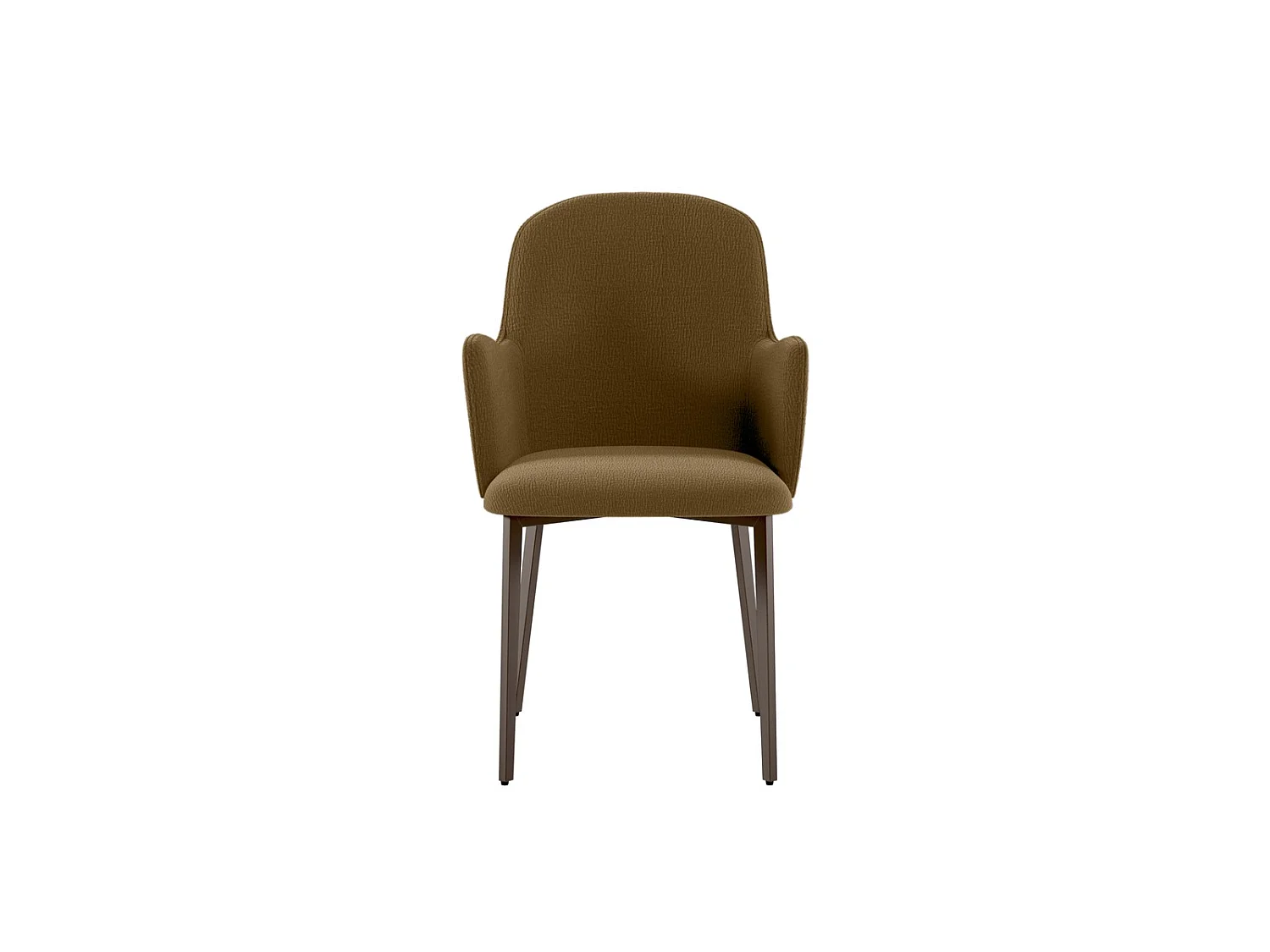 Poltrona Sophia em tecido marrom de fácil limpeza com estrutura de metal pintado em bronze - Design moderno e elegante para interiores.