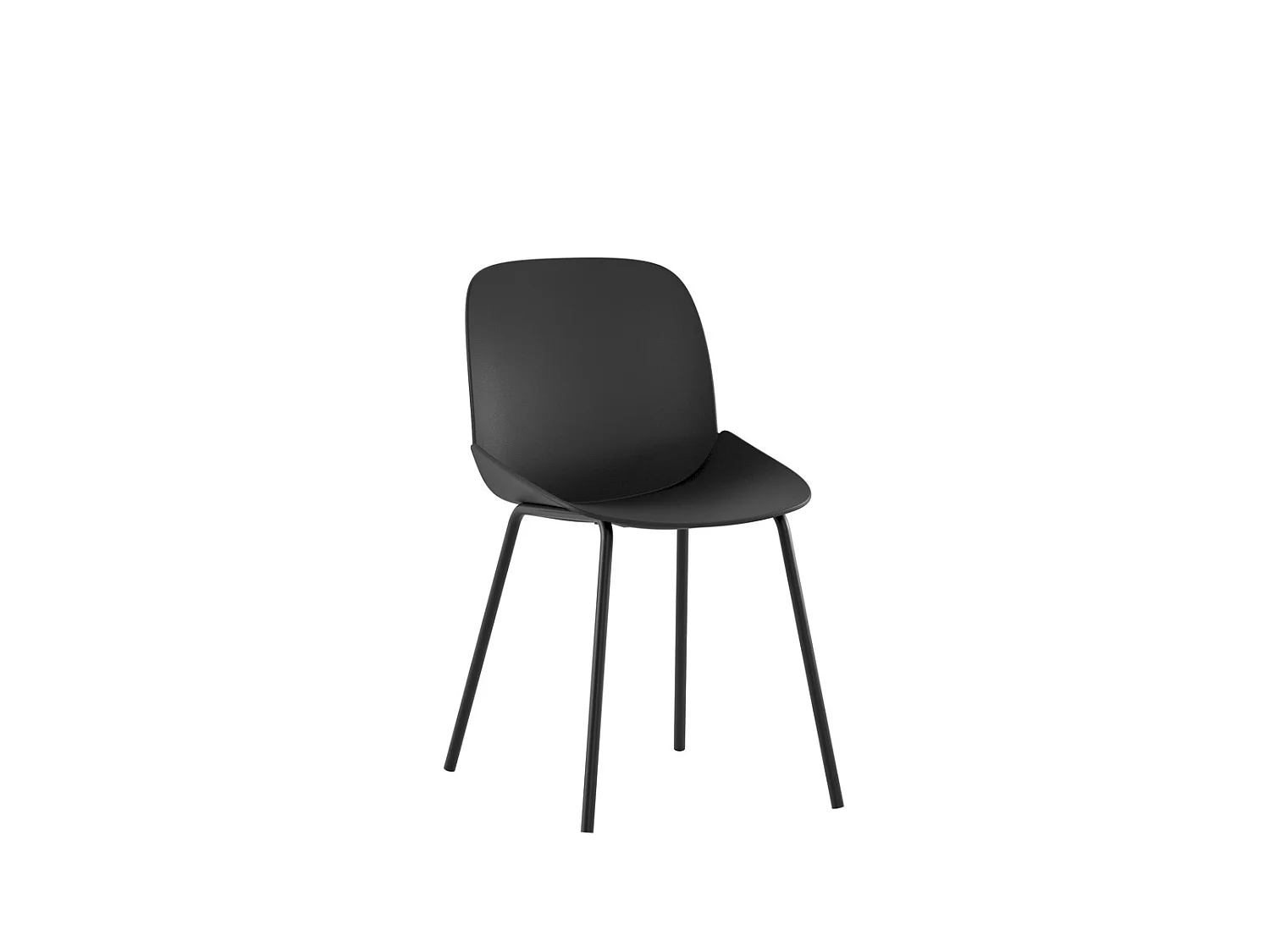 Cadeira Eva, design moderno, polipropileno preto, pés de metal, estrutura robusta, uso interno e externo, alta qualidade.