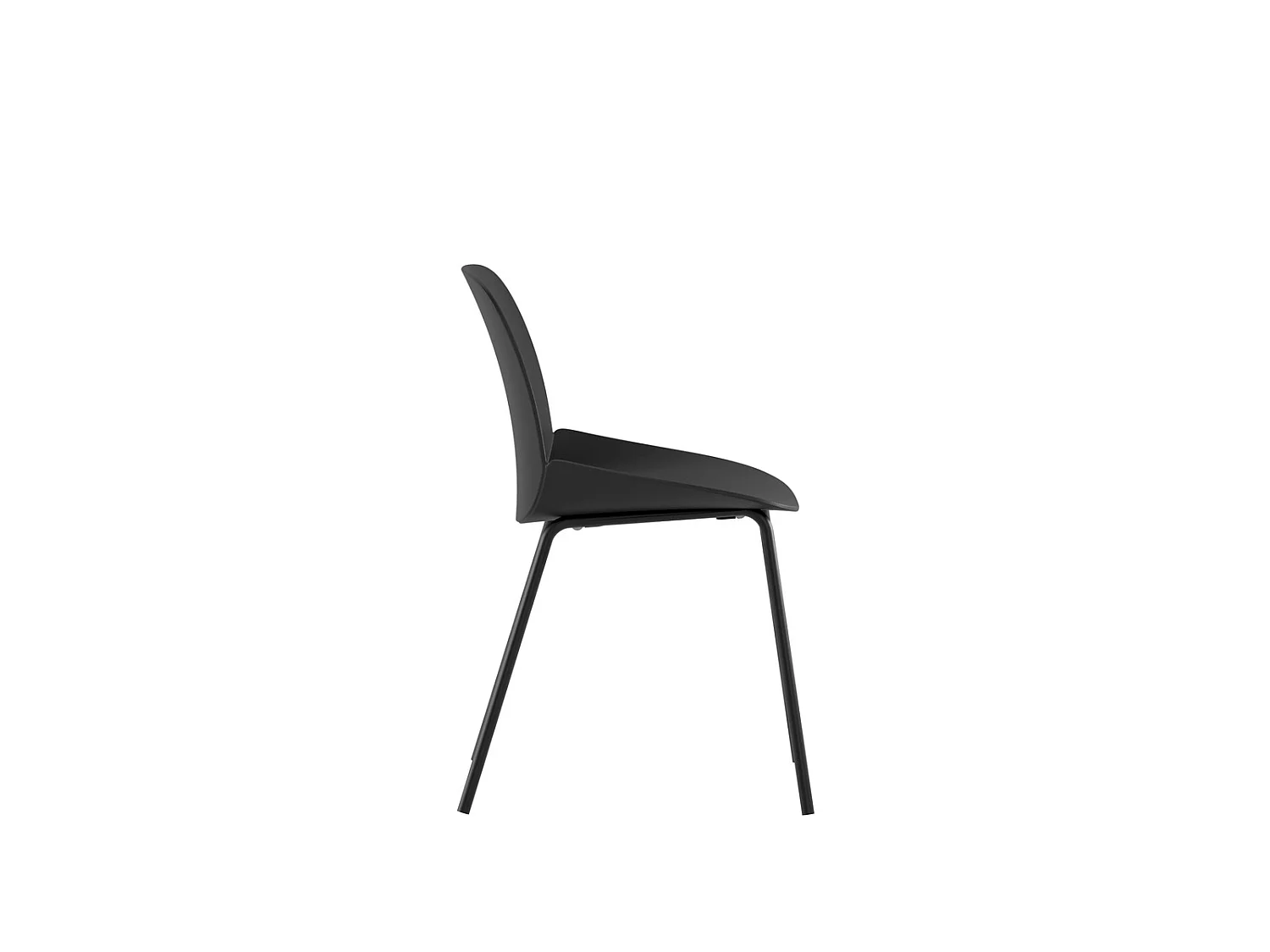 Cadeira Eva, design moderno, polipropileno preto, pés de metal, estrutura robusta, uso interno e externo, alta qualidade.