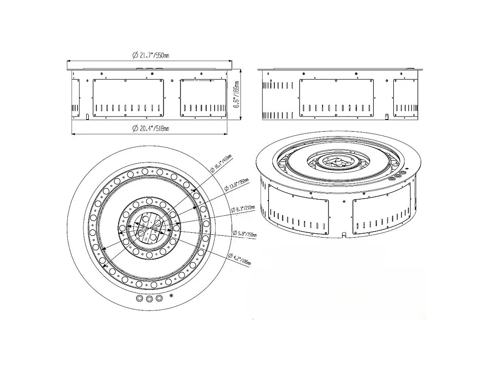 3D elektrische waterdamphaard met ronde inbouwbrander, D. 55 ROUND3D550