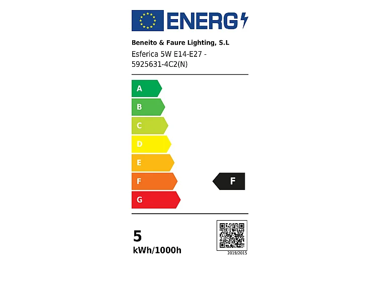Beneito & Faure 5W E27 bolvormige LED-lamp, 2700K warm licht, 440 lumen, 360 graden stralingshoek, energie-efficiëntieklasse - Beneito & Faure