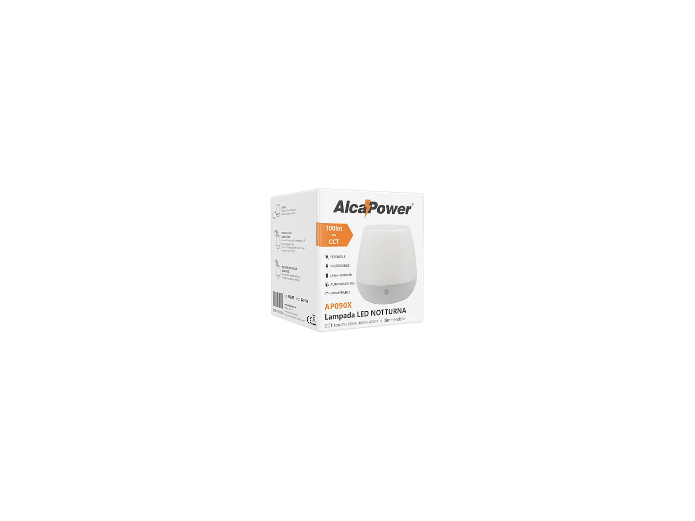 Alcapower Draagbare Nachtlamp LED Dimbaar CCT Instelbaar 3000K-6500K, 100lm, 1200mAh Batterij USB-C, Ø90x100mm