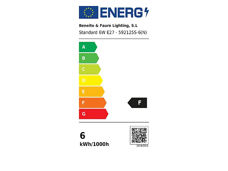 Standaard LED-lamp 6W E27, geschikt voor retrofit, 360 graden, 2700K, 534lm, dimbaar, TRIAC, IP40, warm licht, voor binnengebruik - Beneito & Faure