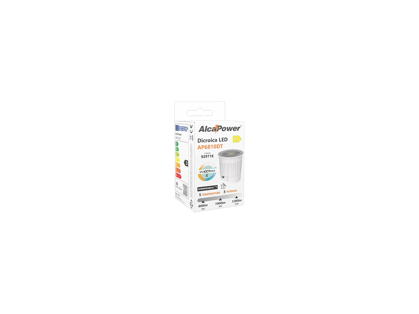 Alcapower Dimbare LED-spot 230V, instelbaar vermogen 6-8-10W, kleurtemperatuur 5CCT 3000K-6500K, hoek 105°, schroeffitting