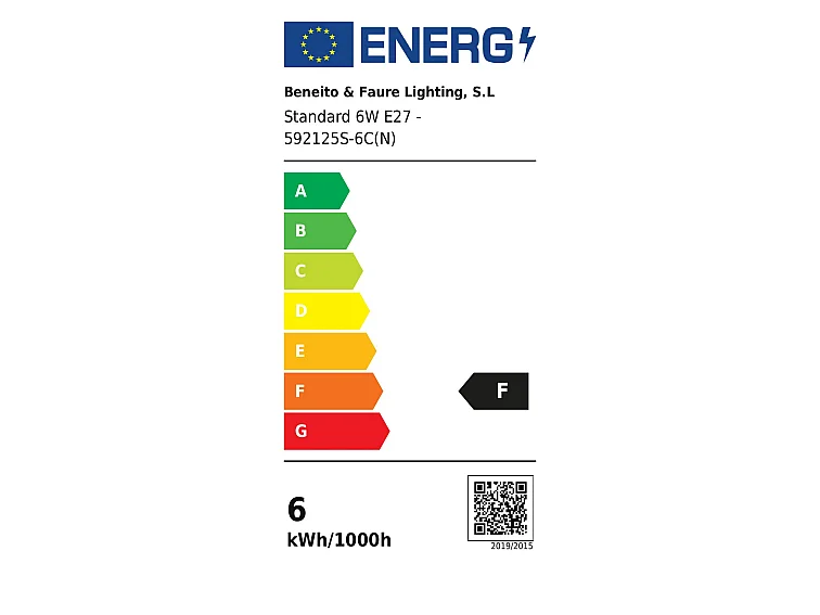 Standaard LED-lamp 6W E27, geschikt voor retrofit, 360 graden, 3000K, 550lm, dimbaar, TRIAC, IP40, warm licht, voor binnengebruik - Beneito & Faure