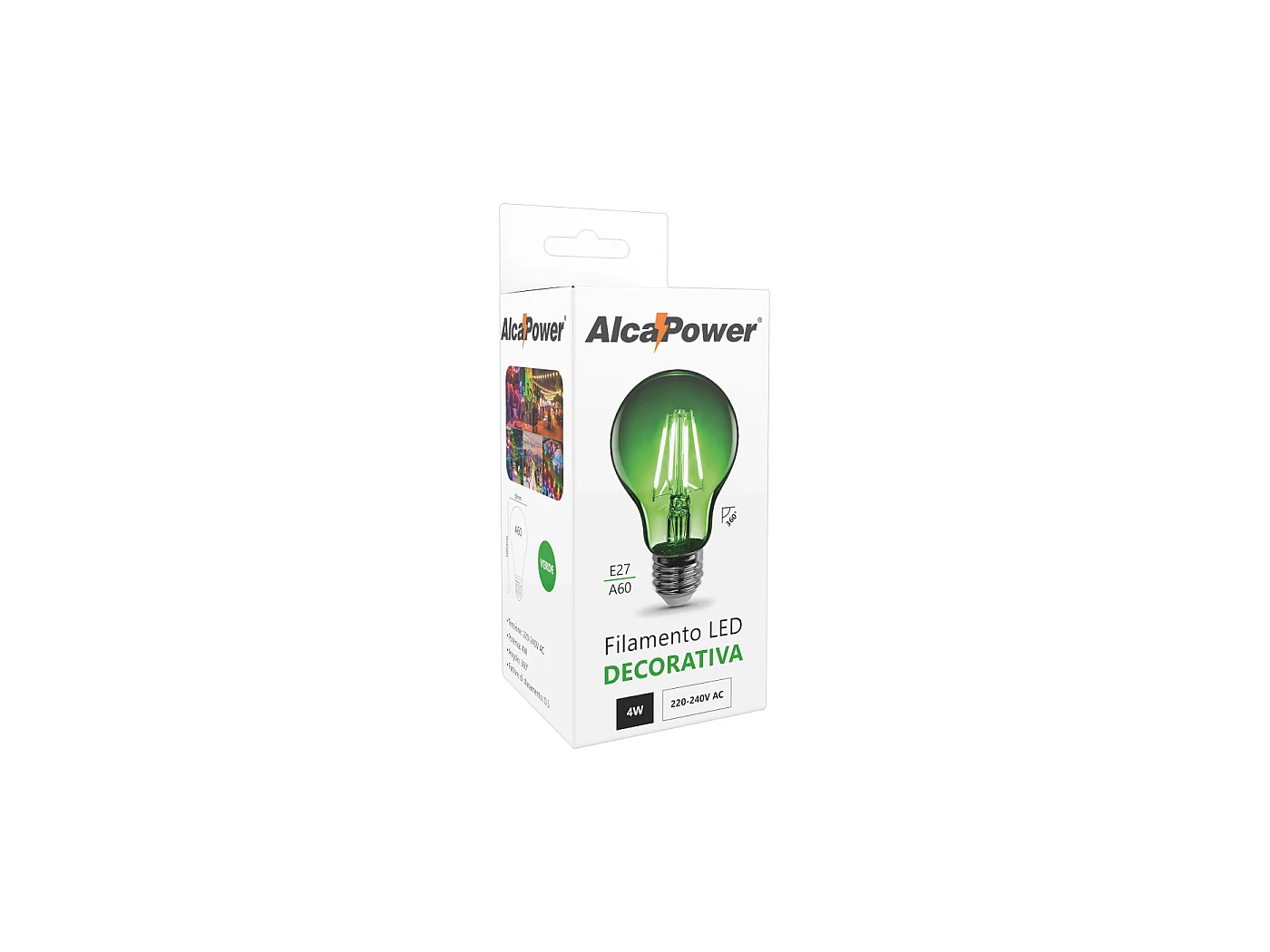 Alcapower Klassieke LED Filament Lamp 4W E27 230V Groen Decoratief Licht, 360 Graden Stralingshoek, 25000 Branduren
