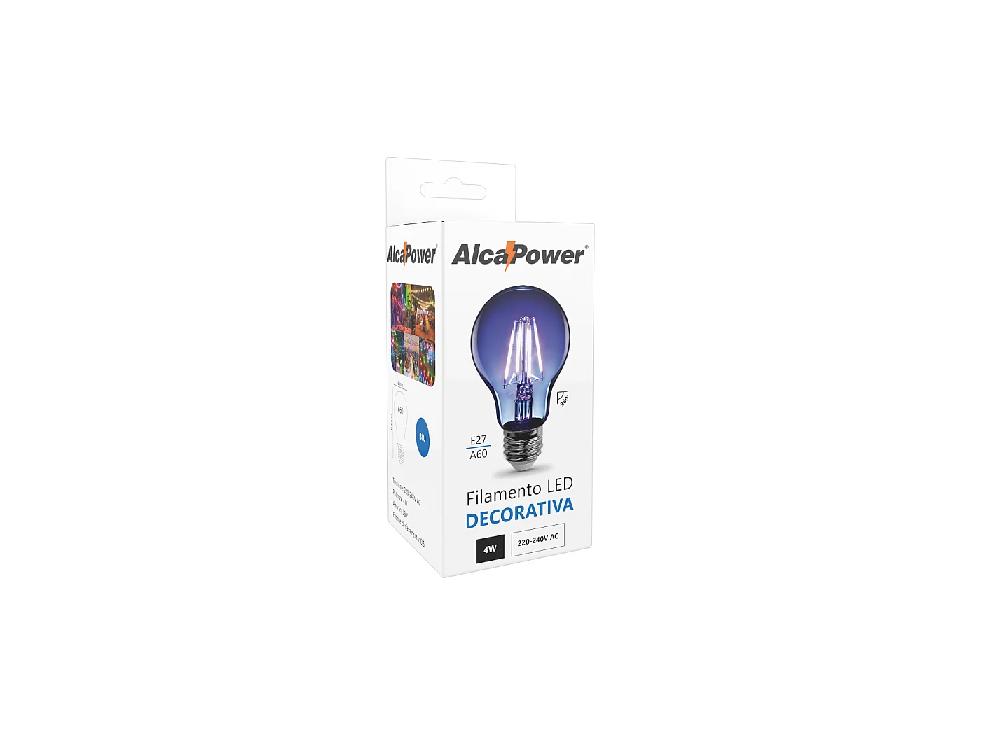 Alcapower klassieke 4W LED-filamentlamp met blauw licht, 230V, decoratief 360-graden design voor exclusieve sferen.