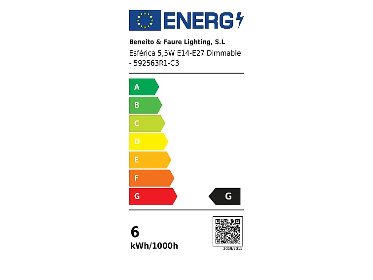 5,5W E27 dimbare retrofit LED-lamp met bolvormig ontwerp, 360 graden stralingshoek, 3000K warmwitte kleurtemperatuur - Beneito & Faure